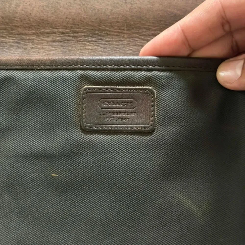 Vintage Coach Brown Classic Leather Nylon Briefcase Messenger Bag 5113